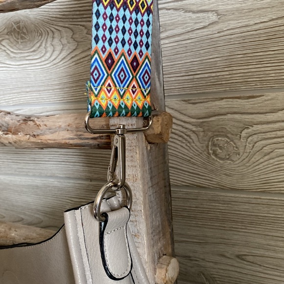 Light Gray Leather Purse with Adjustable Colorful Strap - Picture 3 of 7